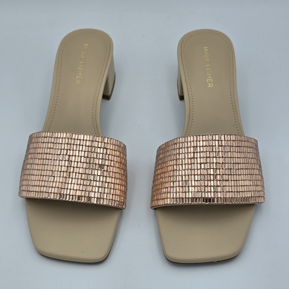Marc Fisher Casaly Block Heel Slide Sandals, Light Beige/Rose Gold, Women's 8.5M - Picture 5 of 16